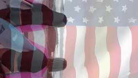 Animation of flag of usa over happy diverse women with surfboards on beach in summer. American patriotism, diversity and vacation concept digitally generated video. - Powered by Shutterstock - Get 15% off with code: PIKWIZARD15