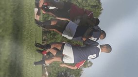 Animation of flag of france over diverse male rugby players playing rugby. Sport, patriotism and digital interface concept digitally generated video. - Powered by Shutterstock - Get 15% off with code: PIKWIZARD15