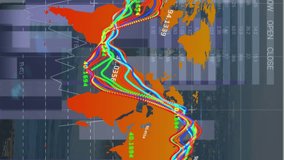 Animation of statistical data processing over world map against aerial view of cityscape. Global networking and business data technology concept - Powered by Shutterstock - Get 15% off with code: PIKWIZARD15