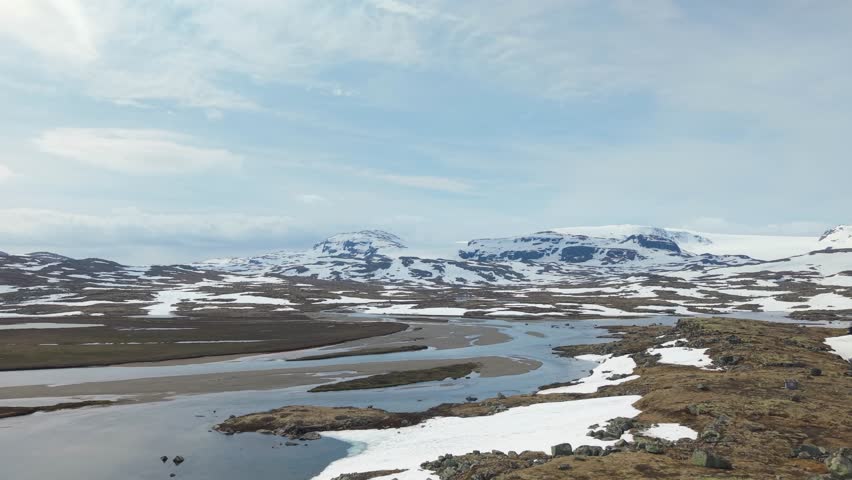 Hardangerjokulen Largest Glacier In Mainland Norway. Aerial Drone Shot