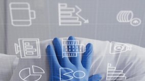 Animation of business icons over female doctor with medical gloves. Medicine and digital interface concept digitally generated video. - Powered by Shutterstock - Get 15% off with code: PIKWIZARD15