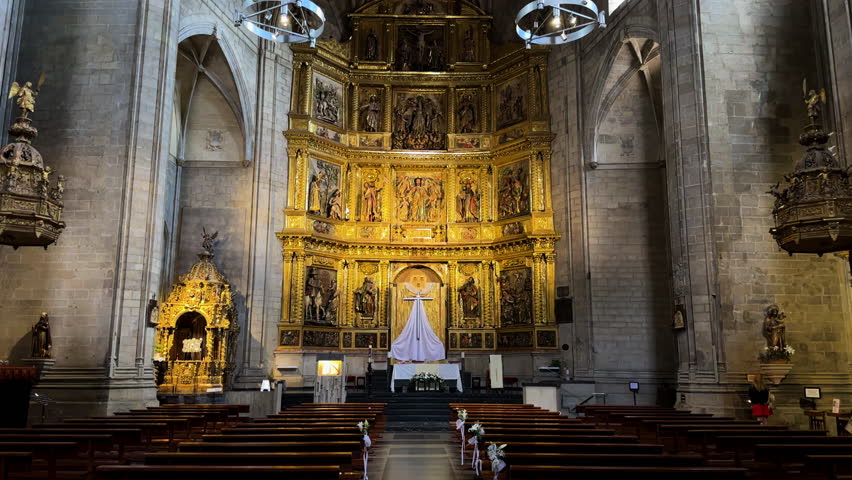 Interior of the church of Santiago el Real in Logrono, La Rioja, Spain. High quality 4k video.