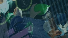 Animation of financial data processing over diverse surgeons in hospital. Global medicine, healthcare, computing and digital interface concept digitally generated video. - Powered by Shutterstock - Get 15% off with code: PIKWIZARD15