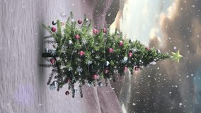 Decorated Christmas tree with snowflakes animation over snowy mountain landscape. holiday, festive, winter, decoration, animated - Powered by Shutterstock - Get 15% off with code: PIKWIZARD15