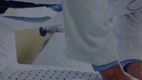 Social media engagement animation over doctor and patient in medical consultation. Healthcare, technology, interaction, digital, communication, marketing - Powered by Shutterstock - Get 15% off with code: PIKWIZARD15