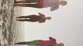 Animation of social media data processing over diverse women exercising on beach. Global fitness, networks, computing, digital interface and data processing concept digitally generated video. - Powered by Shutterstock - Get 15% off with code: PIKWIZARD15