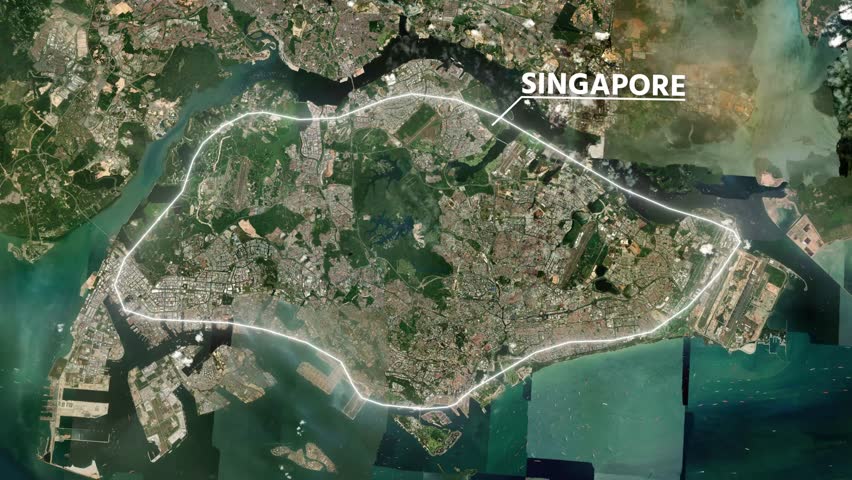Zoom from Earth to Singapore. Glow outline map animation satellite view with highlighted country borders. Cinematic documentary 3d world map animation highlights aerial views, tourism, and travel. 4k