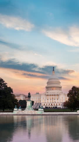 Vertical time lapse video of the United states capitol building, Washington DC, USA.