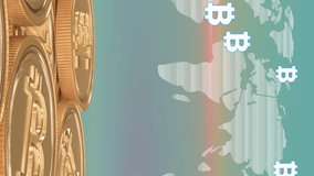 Animation of world map with bitcoin symbols with gold bitcoins on green background. Cryptocurrency virtual global finance business concept digitally generated image. - Powered by Shutterstock - Get 15% off with code: PIKWIZARD15