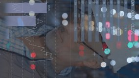 Animation of graphs and financial data over happy caucasian male warehouse worker. finance, economy, business and parcel concept digitally generated video. - Powered by Shutterstock - Get 15% off with code: PIKWIZARD15