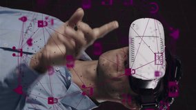 Animation of network of connections over man wearing vr headset. global business, digital interface, technology and networking concept digitally generated video. - Powered by Shutterstock - Get 15% off with code: PIKWIZARD15