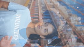 Animation of financial data processing over three diverse warehouse worker. global shipping, delivery, business, data processing and technology concept digitally generated video. - Powered by Shutterstock - Get 15% off with code: PIKWIZARD15