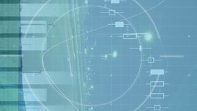 Animation of graphs with hud processing against wind turbines with cityscape. Digital composite, multiple exposure, technology, power generation, sustainable energy, development, finance, economy. - Powered by Shutterstock - Get 15% off with code: PIKWIZARD15