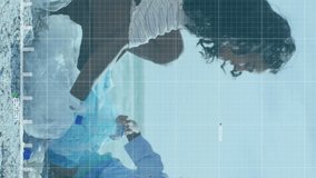 Animation of data processing over family cleaning beach. Global ecology and digital interface concept digitally generated video. - Powered by Shutterstock - Get 15% off with code: PIKWIZARD15