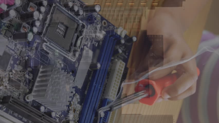 Animation of trading board, graphs, african american girl welding wire on circuit board. Digital composite, multiple exposure, childhood, stock market, finance, report, learning and technology. - Powered by Shutterstock - Get 15% off with code: PIKWIZARD15