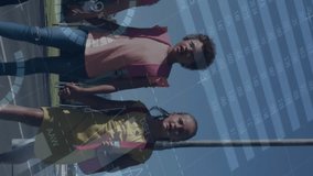 Animation of financial data processing over diverse school children. Global business, finance, computing and data processing concept digitally generated video. - Powered by Shutterstock - Get 15% off with code: PIKWIZARD15