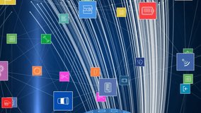 Animation of network of digital icons against binary coding over globe and light trails. Global networking and business technology concept - Powered by Shutterstock - Get 15% off with code: PIKWIZARD15