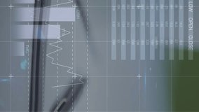 Animation of statistical data processing against close up view of a pen and diary on office table. Computer interface and business data technology concept - Powered by Shutterstock - Get 15% off with code: PIKWIZARD15