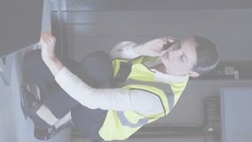 Animation of fingerprint scanner over caucasian female engineer talking on smartphone at server room. Cyber security and business data storage technology concept - Powered by Shutterstock - Get 15% off with code: PIKWIZARD15