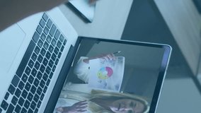 Animation of multiple graphs over diverse female coworkers discussing reports on video call. Digital composite, multiple exposure, business, planning, teamwork and technology concept. - Powered by Shutterstock - Get 15% off with code: PIKWIZARD15