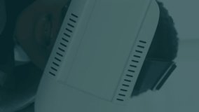 Animation of covid 19 data processing over sick emojis with face masks over woman with vr headset. global covid 19 pandemic concept digitally generated video. - Powered by Shutterstock - Get 15% off with code: PIKWIZARD15