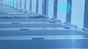 Animation of computer language, graphs, loading bars and circles over data server room. Digital composite, report, business, progress, coding, data center, networking, technology and network server. - Powered by Shutterstock - Get 15% off with code: PIKWIZARD15