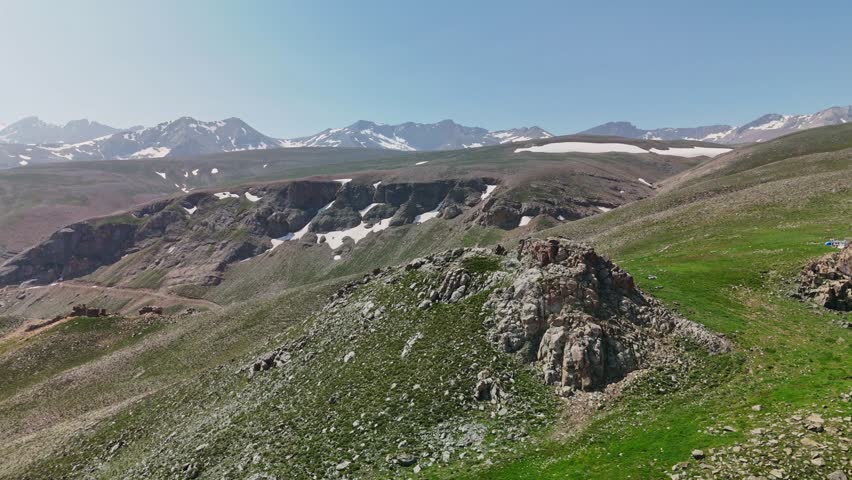 Vast mountain landscape in Cappadocia, Turkey with clear skies