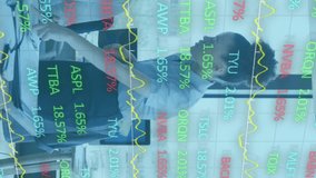 Animation of stock market data processing over two diverse businesswomen discussing at office. Global economy and business data technology concept - Powered by Shutterstock - Get 15% off with code: PIKWIZARD15