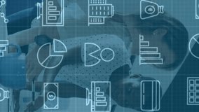 Business icons and data analytics animation over diverse professionals collaborating in office. technology, teamwork, collaboration, brainstorming, diversity, graphs - Powered by Shutterstock - Get 15% off with code: PIKWIZARD15