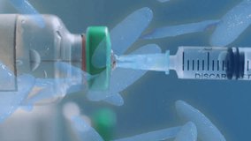 Syringe drawing liquid from vial over DNA strand animation. Medical, laboratory, healthcare, genetic, biotechnology, injection - Powered by Shutterstock - Get 15% off with code: PIKWIZARD15