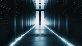 Modern Data Center With Illuminated Server Racks on Both Sides. Organized Hardware, Secure Infrastructure Supporting Cloud Computing, Artificial Intelligence, and Enterprise Network Operations - Powered by Shutterstock - Get 15% off with code: PIKWIZARD15