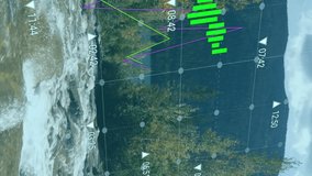 Stock market data animation over mountain stream and forest landscape. Finance, technology, nature, investment, analytics - Powered by Shutterstock - Get 15% off with code: PIKWIZARD15