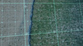 On scan start, drone scanning shore while grid overlay tracking breaker line for mapping shoreline. Geospatial, aerial, digital, coastal, topology, oceanography, geoscience - Powered by Shutterstock - Get 15% off with code: PIKWIZARD15