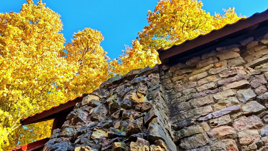 Autumn sunlight on stone structure in Lielvārdes, Latvia