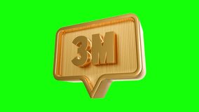 Golden Digital Icon: A shiny golden speech bubble icon features the bold number 3M, signifying social media engagement, digital marketing, or financial metrics, with a bright green background. - Powered by Shutterstock - Get 15% off with code: PIKWIZARD15