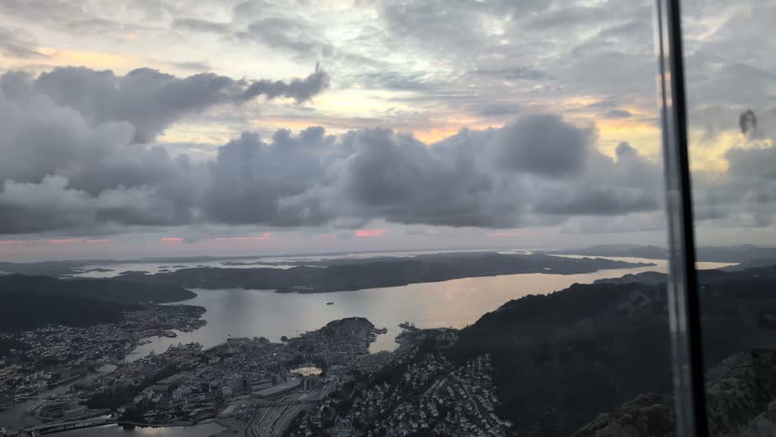Sunset Over Bergen From Surrounding Fjord