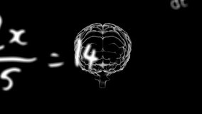 3D translucent brain drifting into view rotating with formulas appearing and showing math reasoning. Neuroscience, education, innovation, digital, abstract, technique, analysis - Powered by Shutterstock - Get 15% off with code: PIKWIZARD15