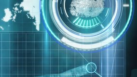 Animation of scopes scanning, biometric fingerprint and medical data processing over digital screen. global security, technology and digital interface concept digitally generated video. - Powered by Shutterstock - Get 15% off with code: PIKWIZARD15