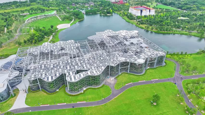 Shanghai, China - 21st June 2025 - Overlooking the Shanghai Greenhouse Garden