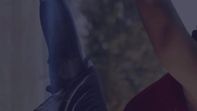 Animation of glowing communication network over male athlete with prosthetic leg exercising outdoors. sport, achievement and communication technology concept, digitally generated video. - Powered by Shutterstock - Get 15% off with code: PIKWIZARD15