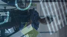 Animation of statistics processing over businesswoman in wheelchair and business colleagues. global business and data processing concept digitally generated video. - Powered by Shutterstock - Get 15% off with code: PIKWIZARD15