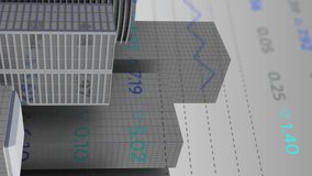 Digital animation of stock market data processing over 3d building model against grey background. global finance and economy concept - Powered by Shutterstock - Get 15% off with code: PIKWIZARD15