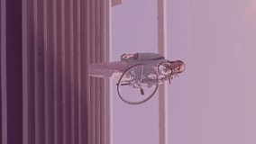 Spots of light against african american man carrying his bicycle walking down the stairs. pedal day awareness concept - Powered by Shutterstock - Get 15% off with code: PIKWIZARD15