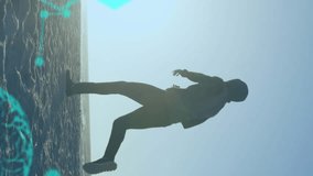 Animation of data processing over african american man running at beach. health and fitness concept digitally generated video. - Powered by Shutterstock - Get 15% off with code: PIKWIZARD15