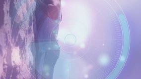 Round scanner and glowing spots of light against african american fit man performing push ups. sports, fitness and technology concept - Powered by Shutterstock - Get 15% off with code: PIKWIZARD15