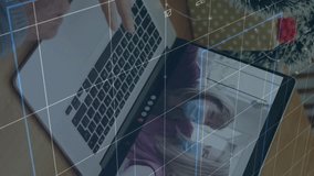 Animation of data processing over caucasian mother with adult daughter with face masks on video call. global business, finances, connections and digital interface concept digitally generated video. - Powered by Shutterstock - Get 15% off with code: PIKWIZARD15