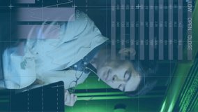 Animation of data processing over diverse couple using laptop in server room. Cloud computing, digital interface and security concept digitally generated video. - Powered by Shutterstock - Get 15% off with code: PIKWIZARD15