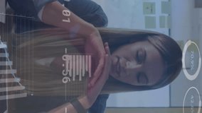 Animation of data processing over caucasian businesswoman making video call in office. Global communication network, digital interface and business data concept digitally generated video. - Powered by Shutterstock - Get 15% off with code: PIKWIZARD15