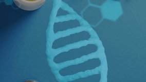 Animation of dna strand and data processing over pills and stethoscope. Global medicine and digital interface concept digitally generated video. - Powered by Shutterstock - Get 15% off with code: PIKWIZARD15