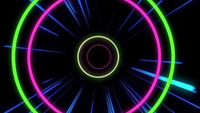 Animation of colourful neon light trails and circles over black background. Abstract, neon and shapes concept, digitally generated video. - Powered by Shutterstock - Get 15% off with code: PIKWIZARD15